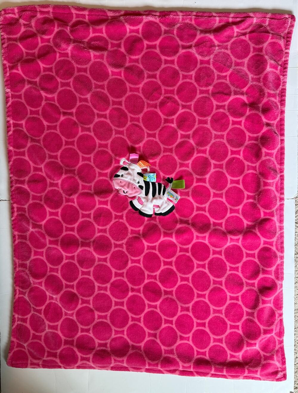 Taggies Pink Zebra Circles Baby Security Blanket Lovey Kids Fleece Soft Tags